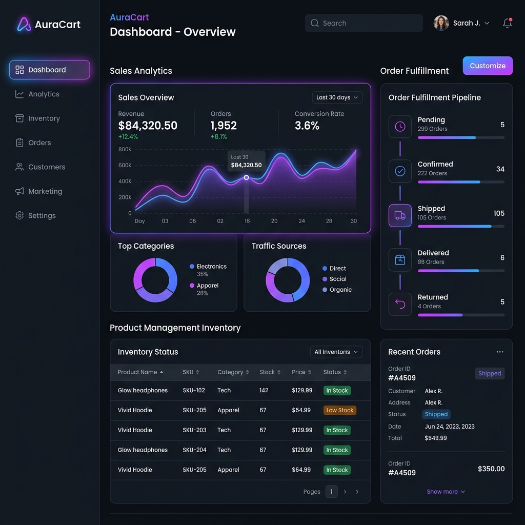 Custom E-commerce Software Dashboard Interface Mockup