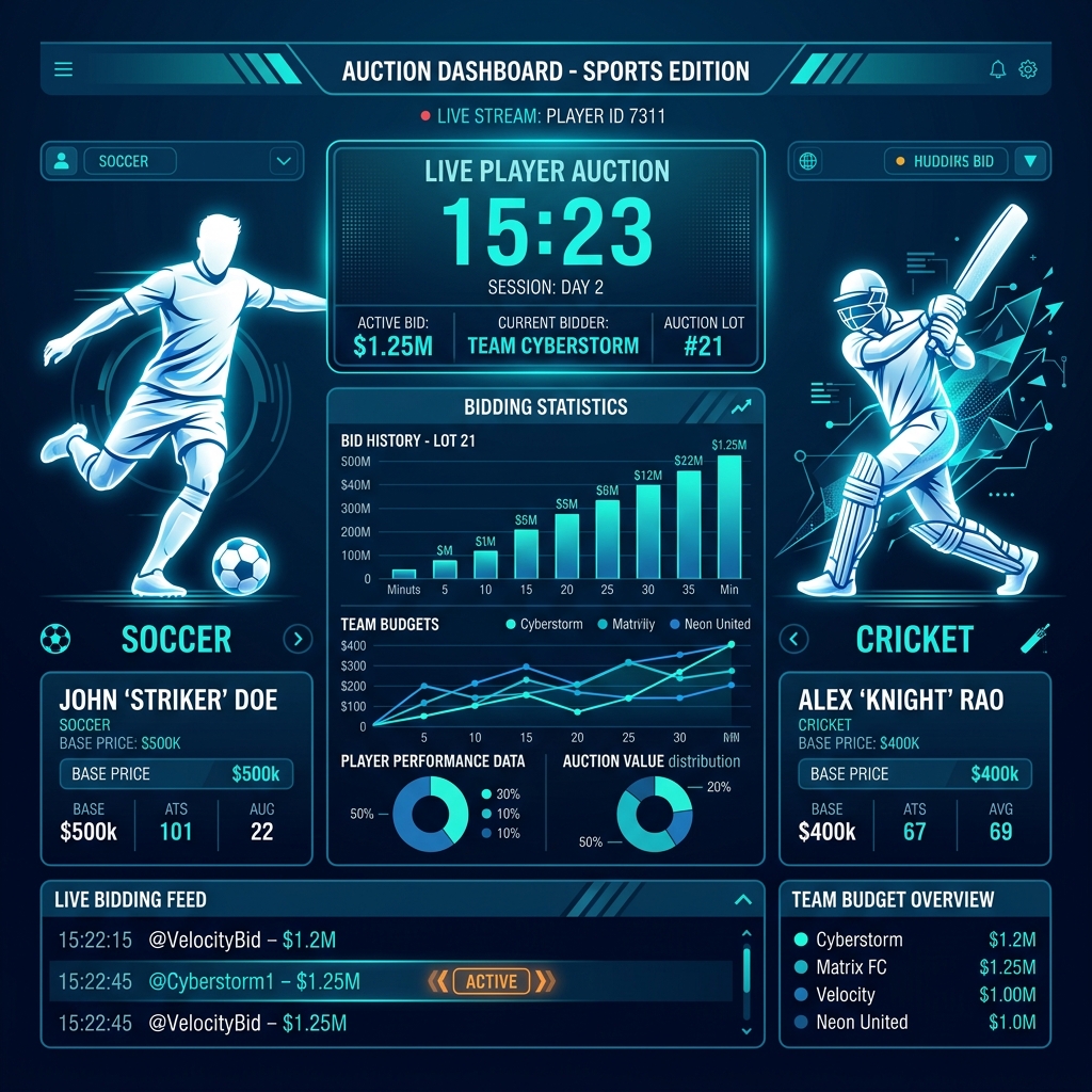 Sports Auction Software Live Dashboard Interface